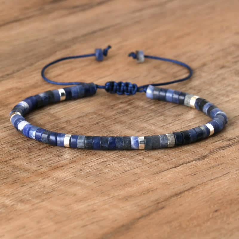 Braided Bracelet with 2.4 mm Natural Stone Rollers - Seraphina-Sodalite-Nora Luxe