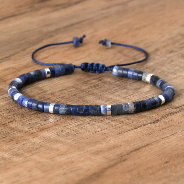 Braided Bracelet with 2.4 mm Natural Stone Rollers - Seraphina-Sodalite-Nora Luxe