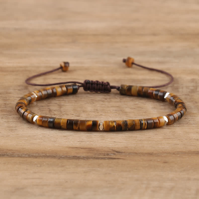 Braided Bracelet with 2.4 mm Natural Stone Rollers - Seraphina-Tiger's eye-Nora Luxe