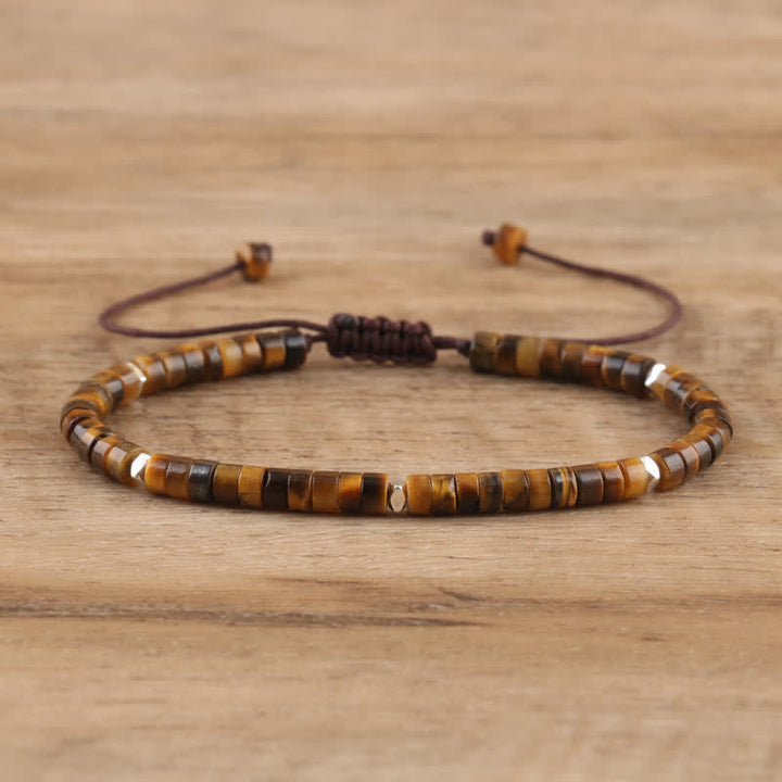 Braided Bracelet with 2.4 mm Natural Stone Rollers - Seraphina-Tiger's eye-Nora Luxe