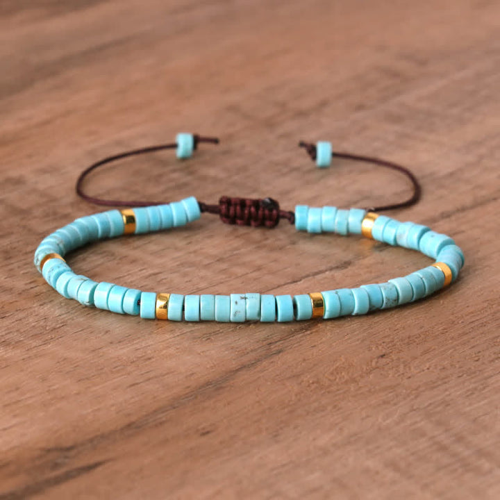 Braided Bracelet with 2.4 mm Natural Stone Rollers - Seraphina-Turquoise-Nora Luxe