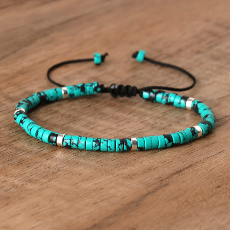 Braided Bracelet with 2.4 mm Natural Stone Rollers - Seraphina-Turquoise#1-Nora Luxe
