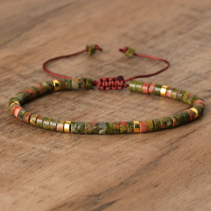 Braided Bracelet with 2.4 mm Natural Stone Rollers - Seraphina-Unakite-Nora Luxe