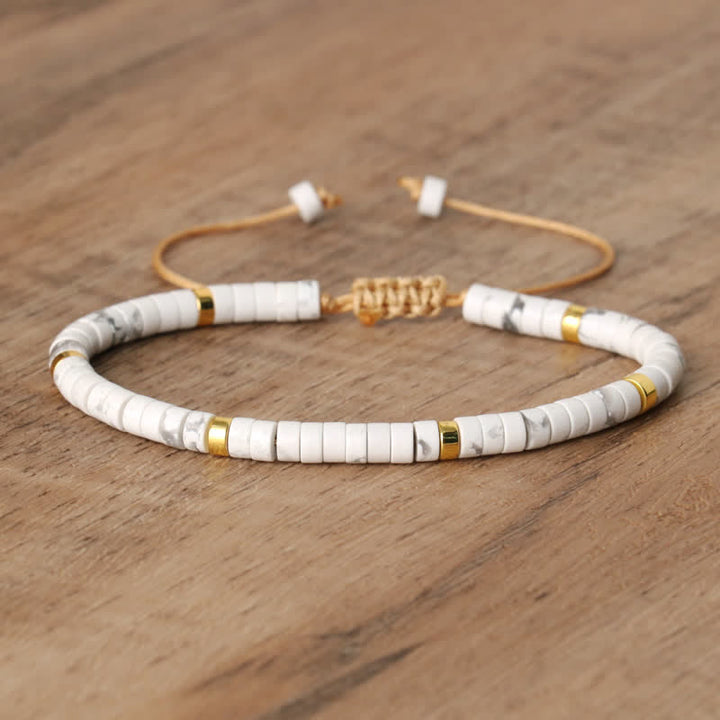 Braided Bracelet with 2.4 mm Natural Stone Rollers - Seraphina-White turquoise-Nora Luxe