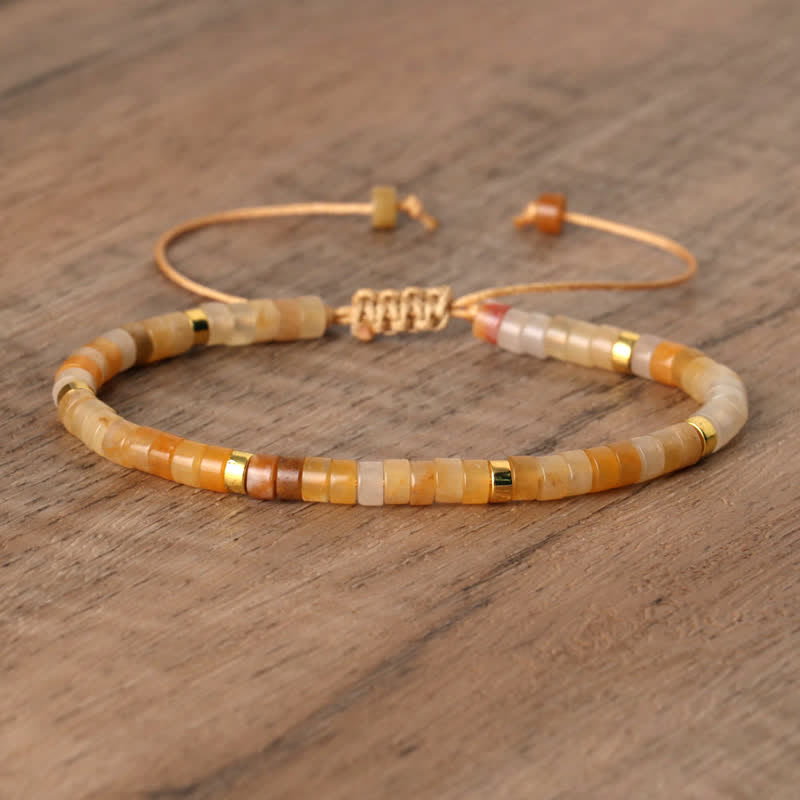 Braided Bracelet with 2.4 mm Natural Stone Rollers - Seraphina-Yellow aventurine-Nora Luxe