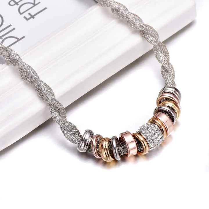 Braided Fashion Necklace - Lynora-Silver-Nora Luxe