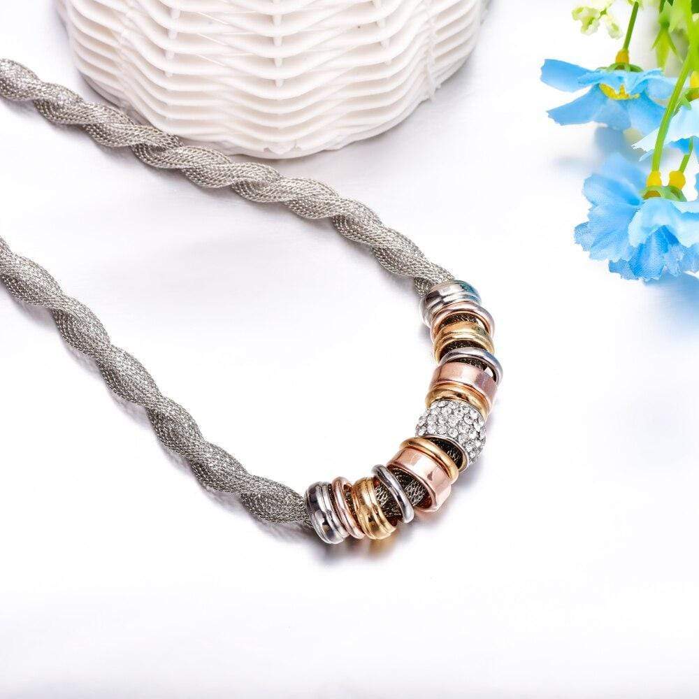 Braided Fashion Necklace - Lynora-Silver-Nora Luxe