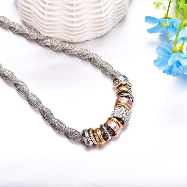 Braided Fashion Necklace - Lynora-Silver-Nora Luxe