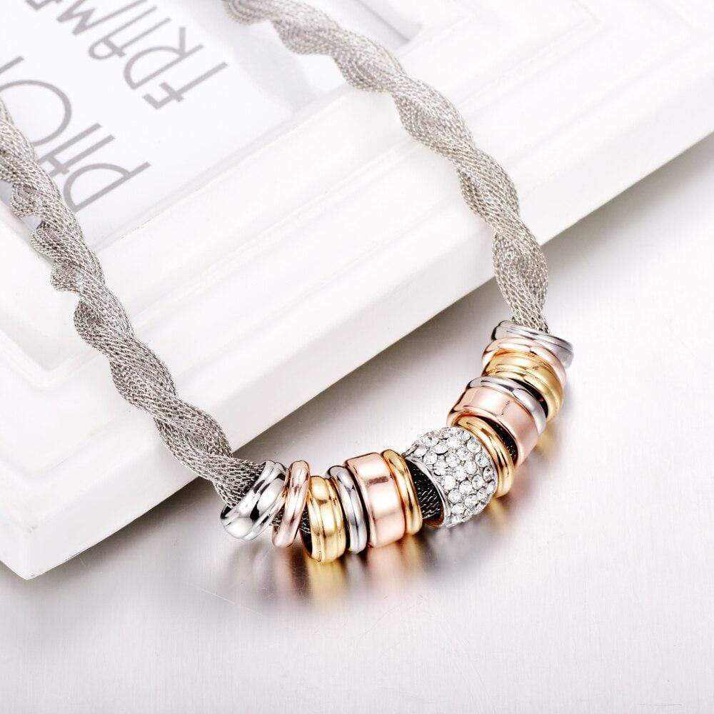 Braided Fashion Necklace - Lynora-Silver-Nora Luxe