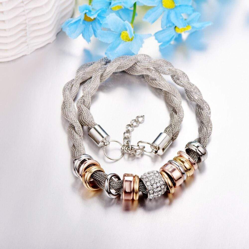 Braided Fashion Necklace - Lynora-Silver-Nora Luxe