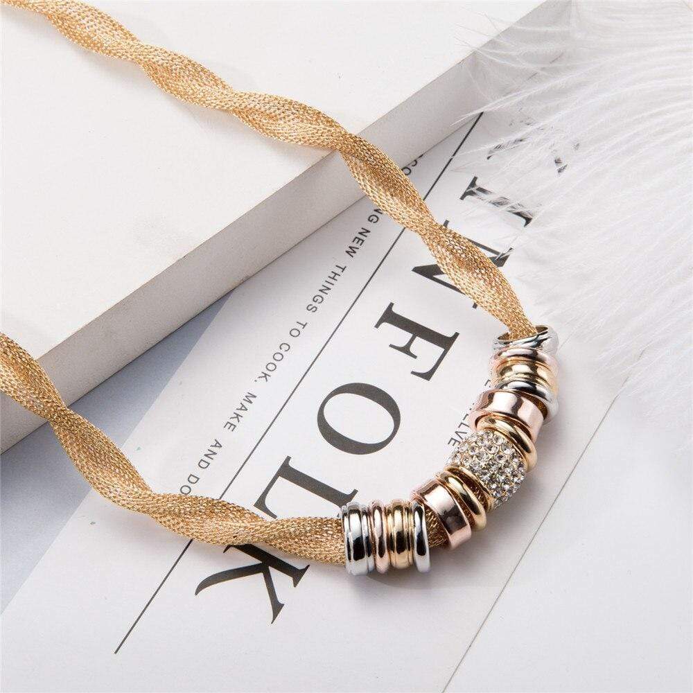 Braided Fashion Necklace - Lynora-Silver-Nora Luxe