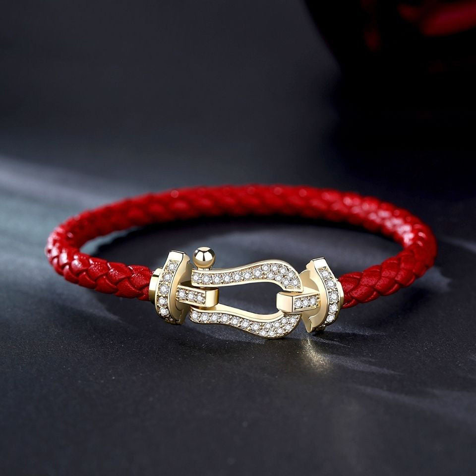 Braided Leather Bracelet with Crystals | Round Design-18CM-Nora Luxe