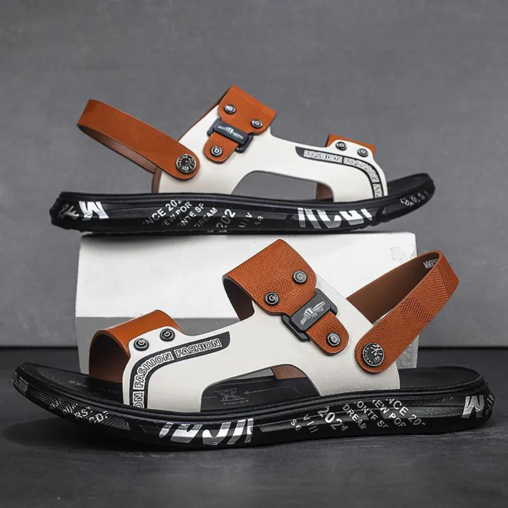Breathable and Stylish Men's Sandals - Leandro-Brown White-6.5-Nora Luxe