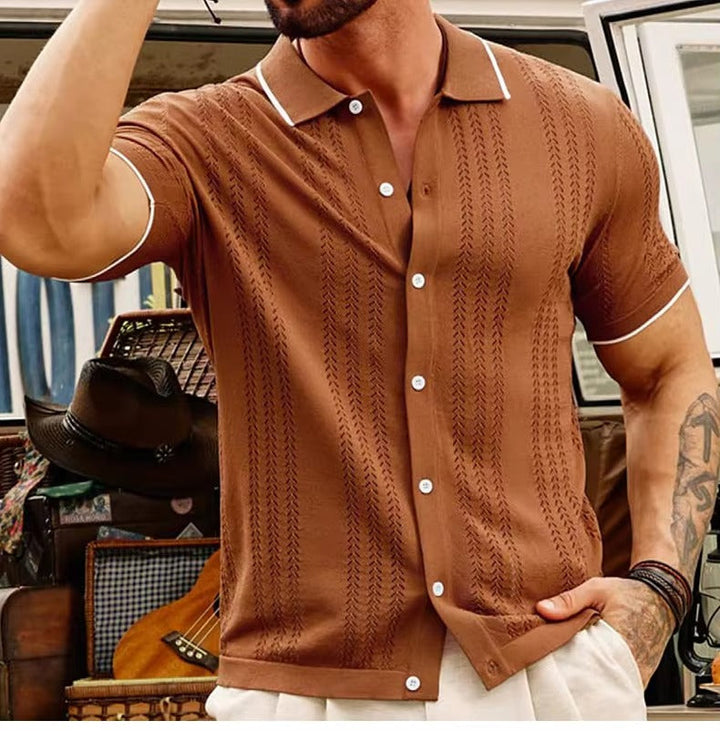 Breathable & Classic Knit Polo Shirt Made of Cotton for Men - Leano-Brown-S-Nora Luxe