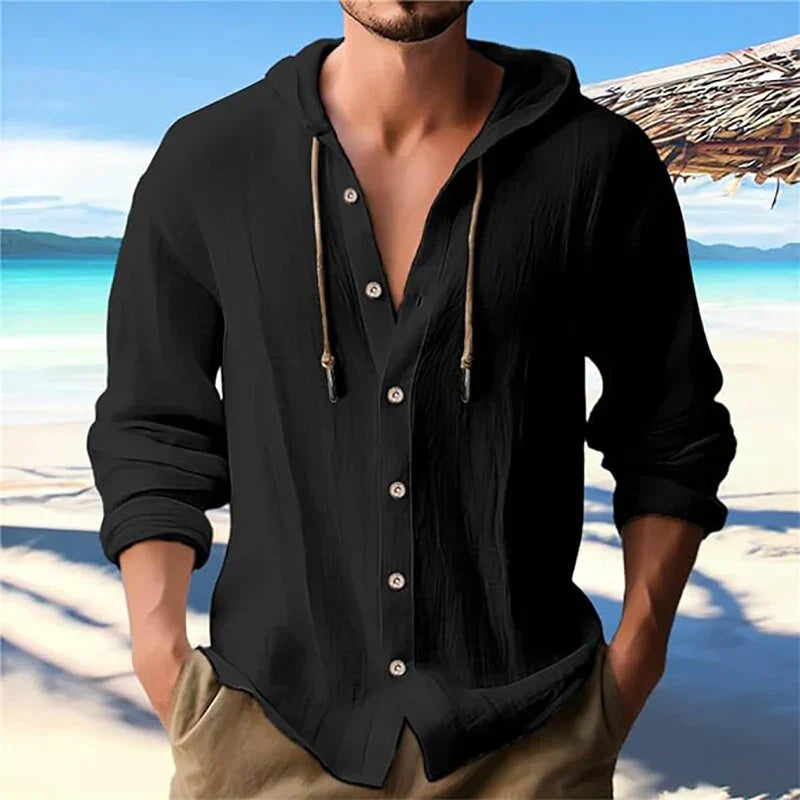 Breathable & Lightweight Linen Hooded Shirt for Men – Malik-Black-S-Nora Luxe