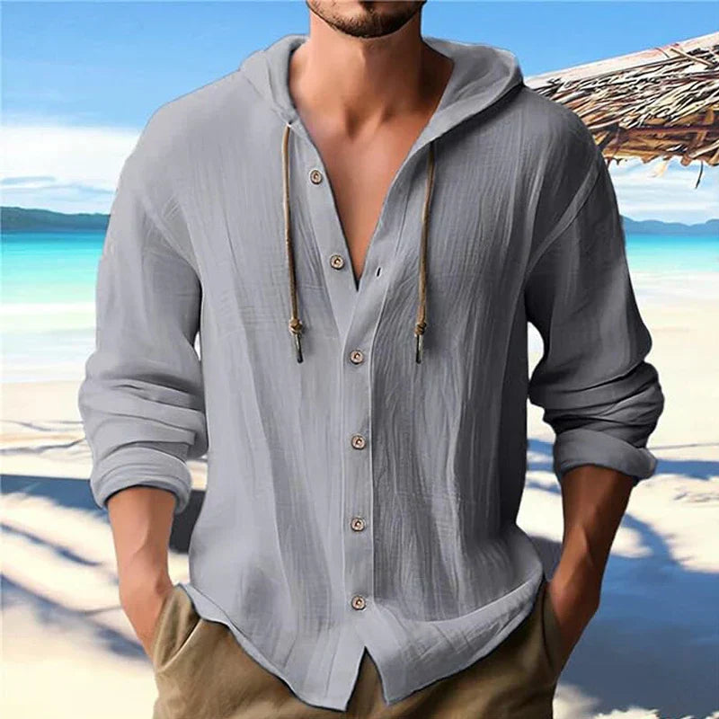 Breathable & Lightweight Linen Hooded Shirt for Men – Malik-Gray-S-Nora Luxe