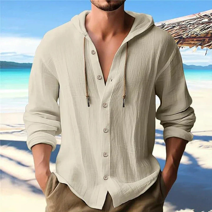 Breathable & Lightweight Linen Hooded Shirt for Men – Malik-Khaki-S-Nora Luxe