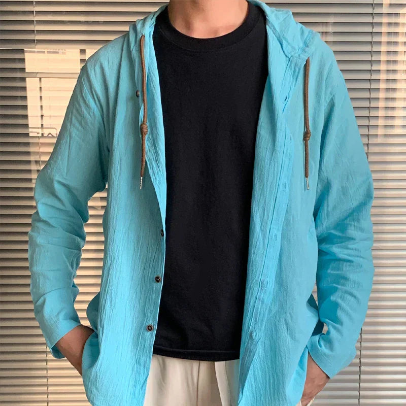 Breathable & Lightweight Linen Hooded Shirt for Men – Malik-Light blue-S-Nora Luxe
