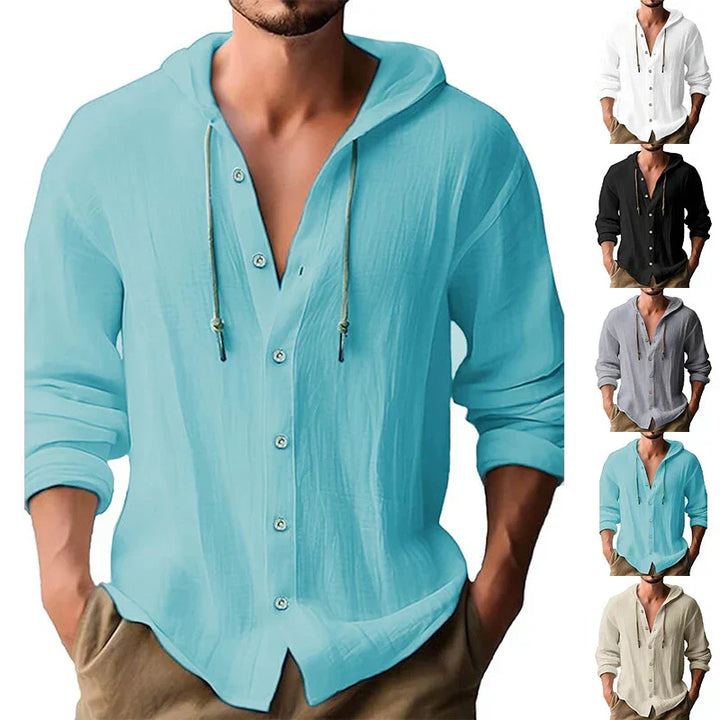 Breathable & Lightweight Linen Hooded Shirt for Men – Malik-White-S-Nora Luxe