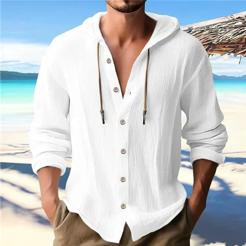 Breathable & Lightweight Linen Hooded Shirt for Men – Malik-White-S-Nora Luxe
