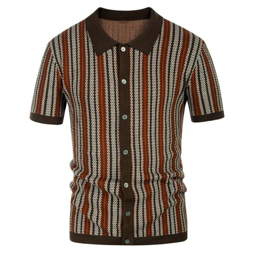 Breathable men's chevron polo shirt with button placket – Julian-Brown-S-Nora Luxe
