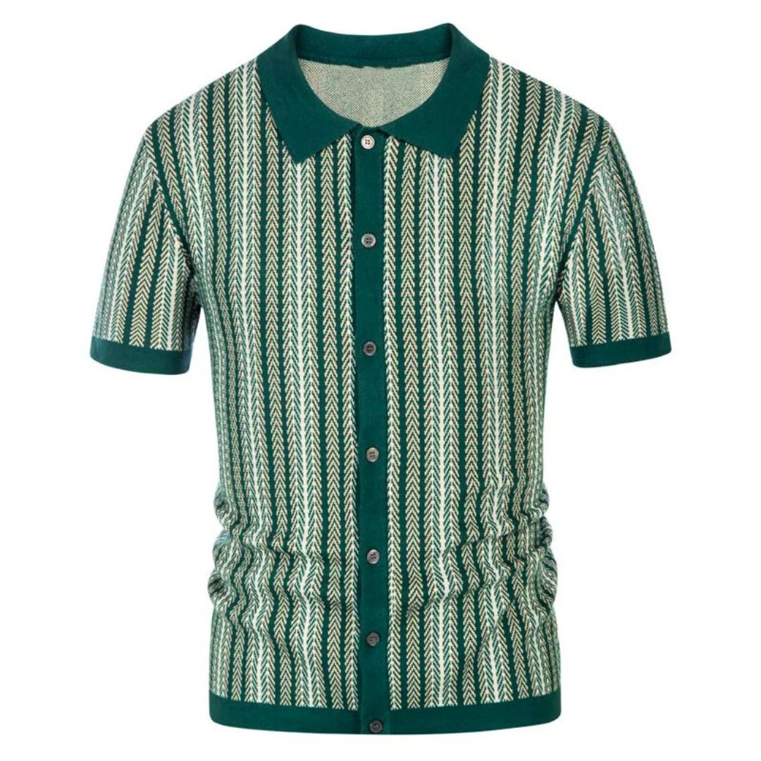 Breathable men's chevron polo shirt with button placket – Julian-Forest green-S-Nora Luxe