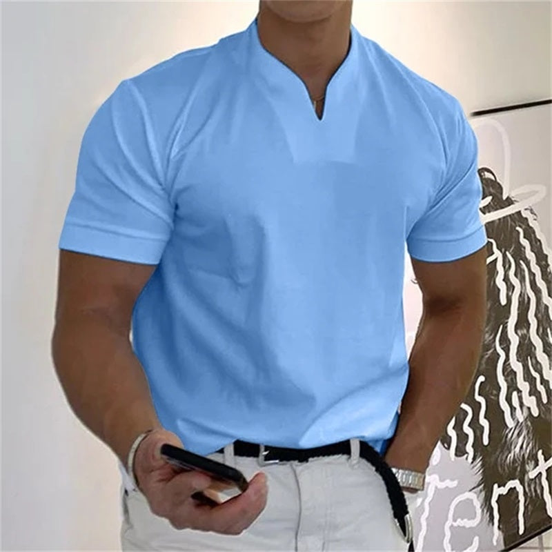 Breathable men's fitness shirt with V-neck – buy 1, get 1 free – Timo-Blue-M-Nora Luxe
