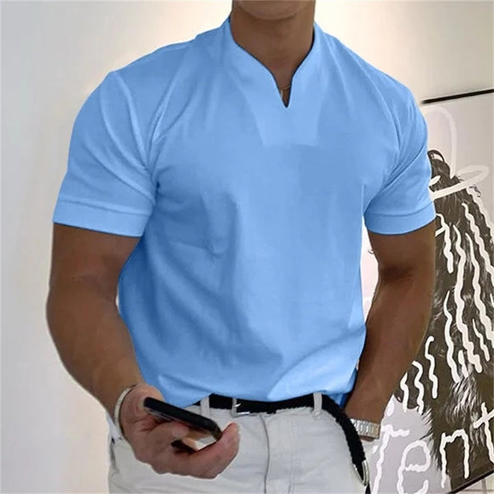 Breathable men's fitness shirt with V-neck – buy 1, get 1 free – Timo-Blue-M-Nora Luxe