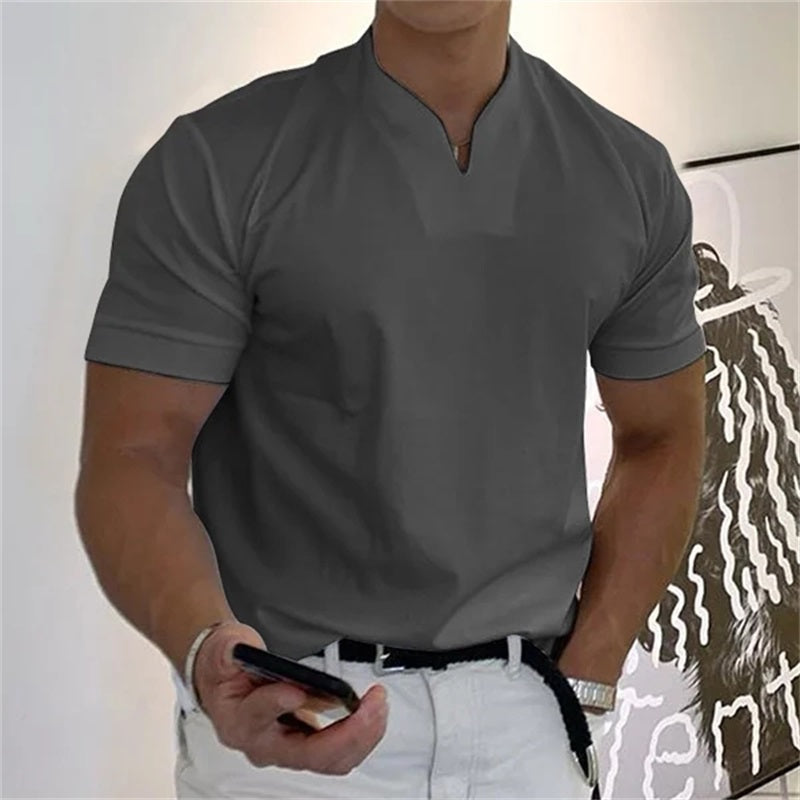 Breathable men's fitness shirt with V-neck – buy 1, get 1 free – Timo-Grey-M-Nora Luxe