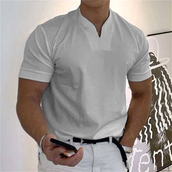 Breathable men's fitness shirt with V-neck – buy 1, get 1 free – Timo-Light grey-M-Nora Luxe