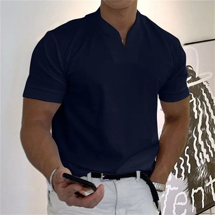 Breathable men's fitness shirt with V-neck – buy 1, get 1 free – Timo-Navy blue-M-Nora Luxe