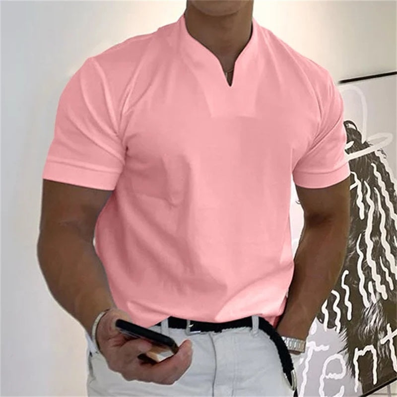 Breathable men's fitness shirt with V-neck – buy 1, get 1 free – Timo-Pink-M-Nora Luxe