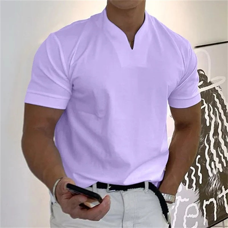 Breathable men's fitness shirt with V-neck – buy 1, get 1 free – Timo-Purple-M-Nora Luxe