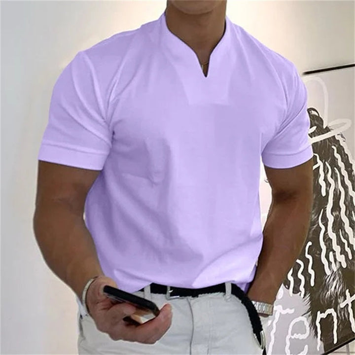 Breathable men's fitness shirt with V-neck – buy 1, get 1 free – Timo-Purple-M-Nora Luxe