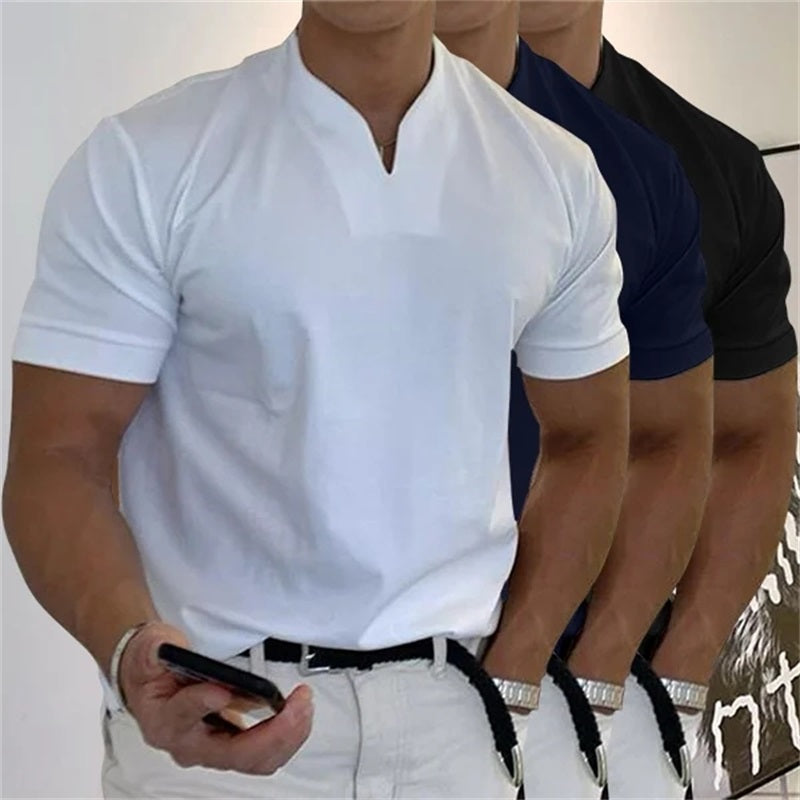 Breathable men's fitness shirt with V-neck – buy 1, get 1 free – Timo-White-M-Nora Luxe
