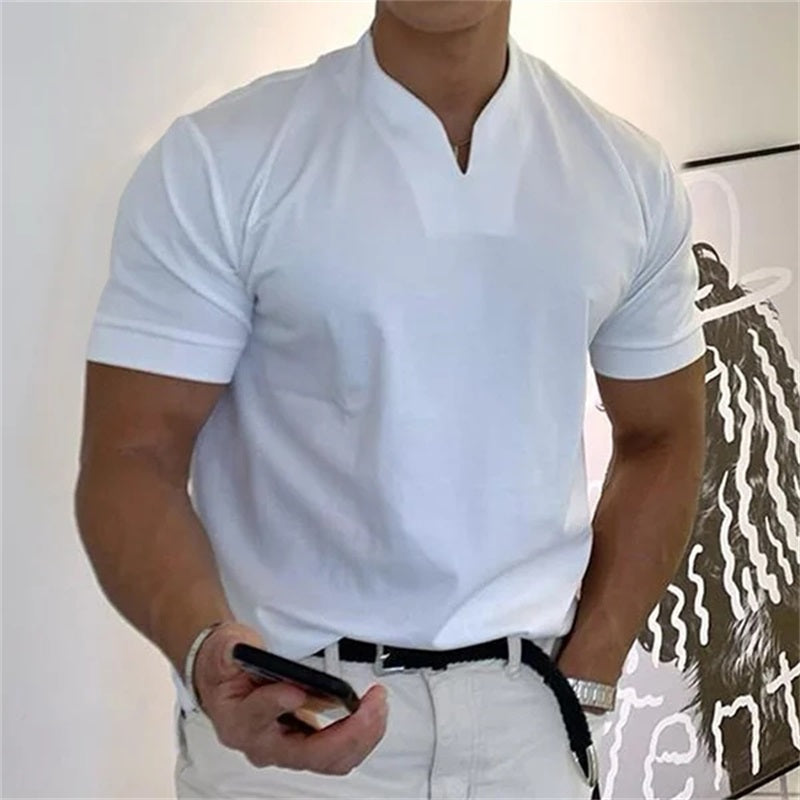 Breathable men's fitness shirt with V-neck – buy 1, get 1 free – Timo-White-M-Nora Luxe