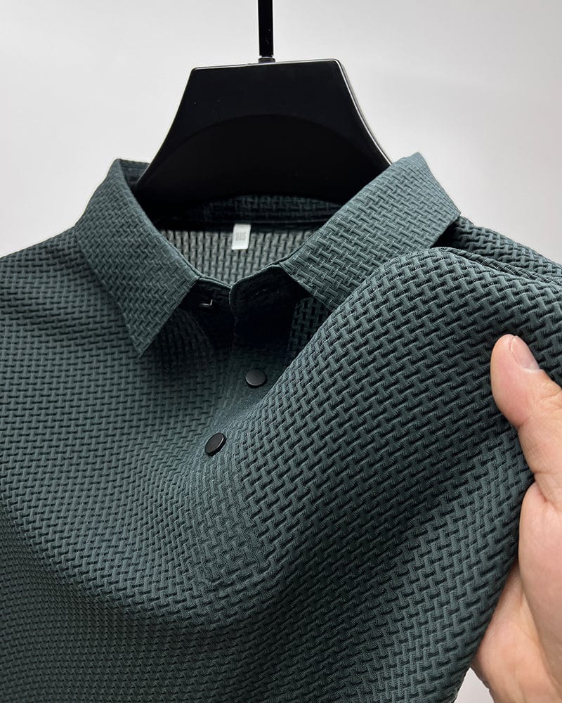 Breathable men's polo shirt with mesh details & slim fit – Milan-Green-XS-Nora Luxe