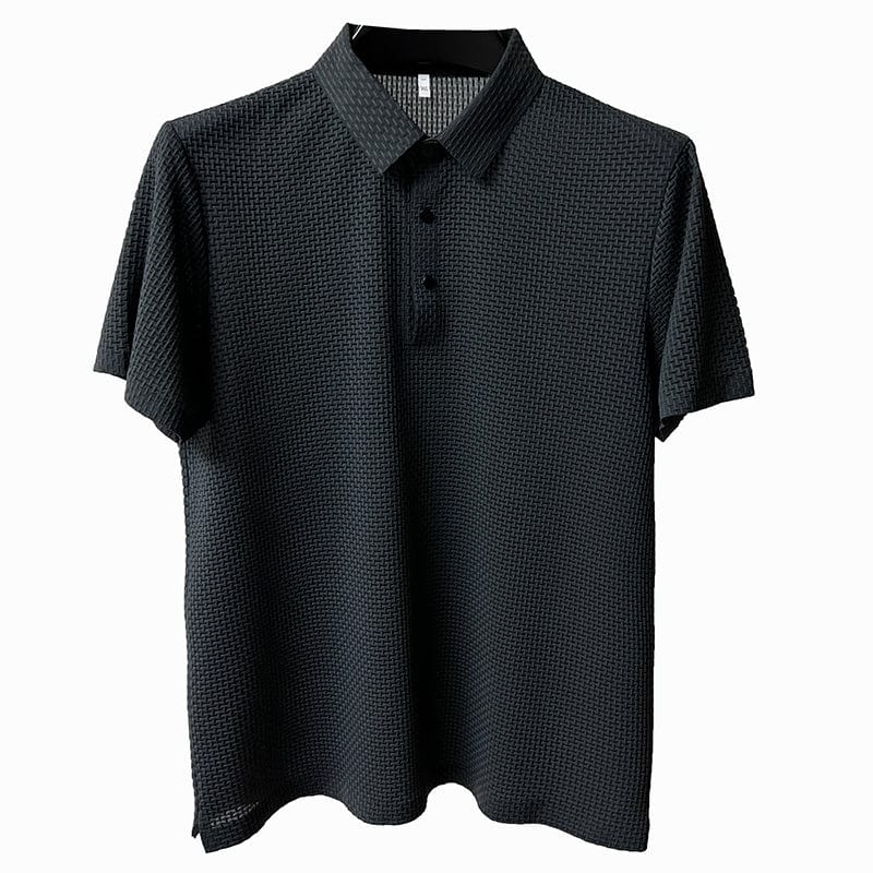 Breathable men's polo shirt with mesh details & slim fit – Milan-Grey-XS-Nora Luxe