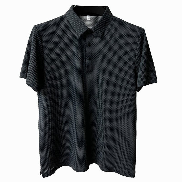 Breathable men's polo shirt with mesh details & slim fit – Milan-Grey-XS-Nora Luxe