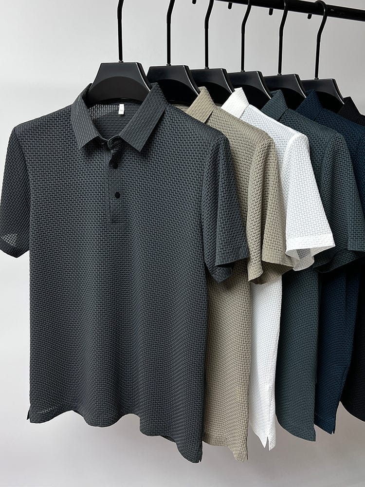 Breathable men's polo shirt with mesh details & slim fit – Milan-Grey-XS-Nora Luxe