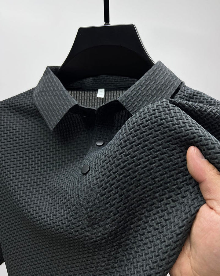 Breathable men's polo shirt with mesh details & slim fit – Milan-Grey-XS-Nora Luxe