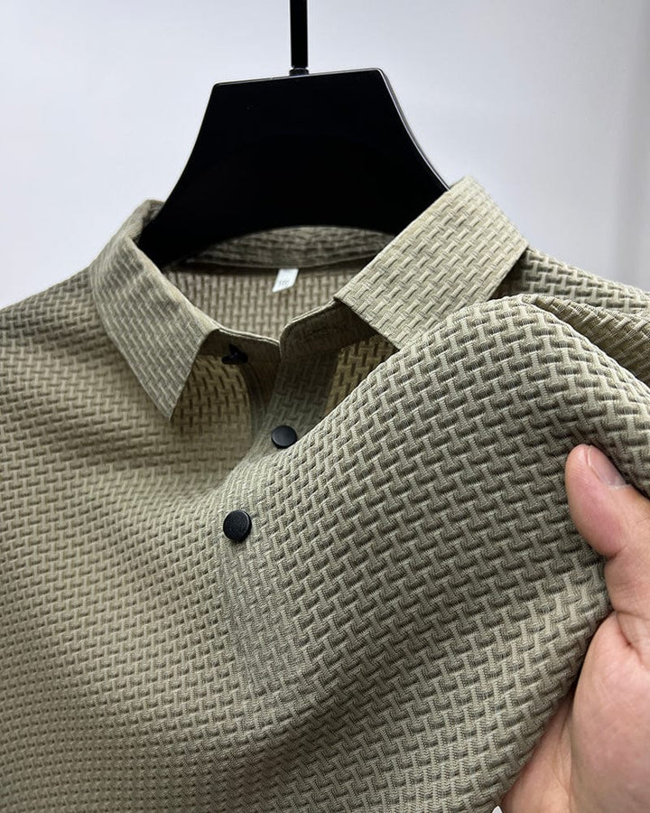 Breathable men's polo shirt with mesh details & slim fit – Milan-Khaki-XS-Nora Luxe
