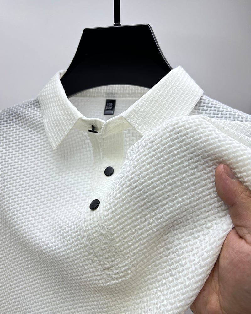 Breathable men's polo shirt with mesh details & slim fit – Milan-White-XS-Nora Luxe