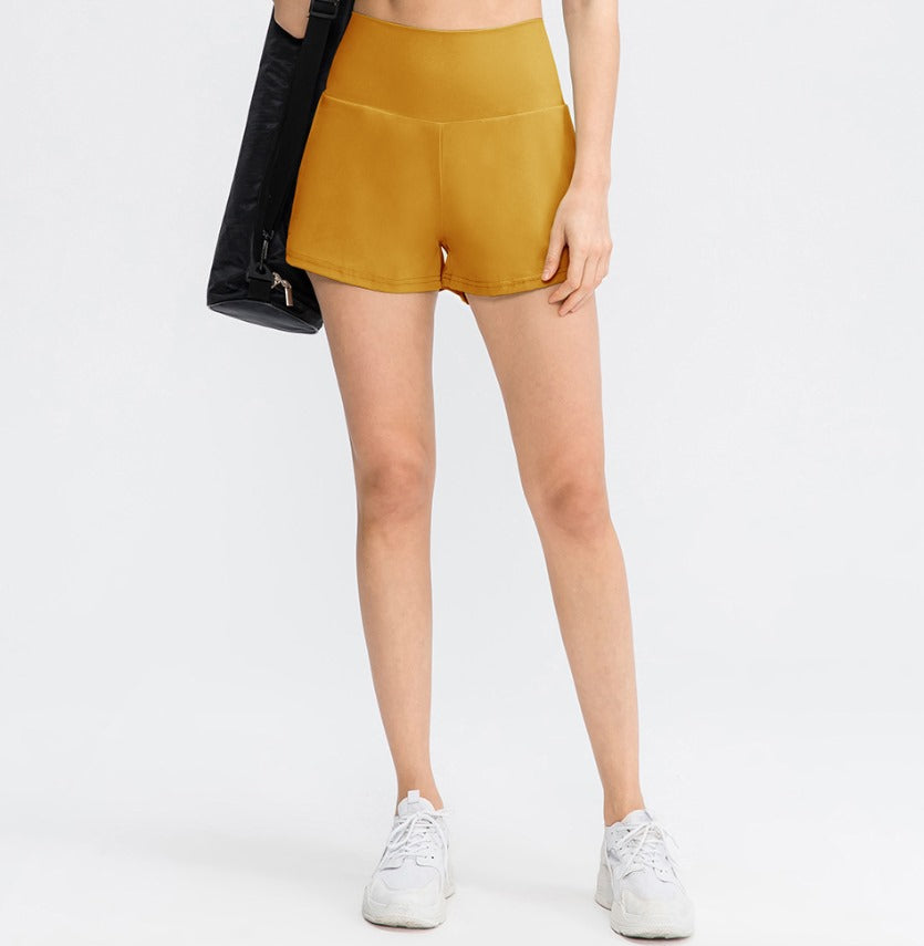 Breathable & Quick-drying High-Waist Fitness Shorts for Women – Mirabella-Yellow-S-Nora Luxe