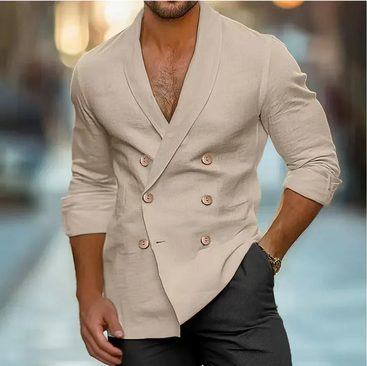 Breathable & Stylish Double-Breasted Linen Shirt for Men – Mateo-Khaki-S-Nora Luxe
