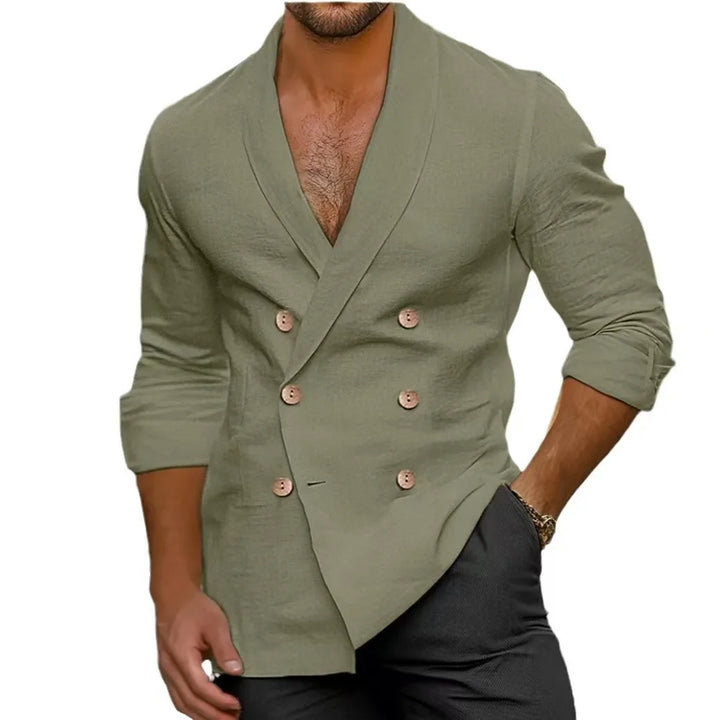 Breathable & Stylish Double-Breasted Linen Shirt for Men – Mateo-White-S-Nora Luxe