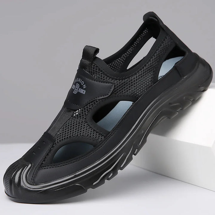 Breathable & Stylish Mesh Sandals for Men - Leon-Black-6.5-Nora Luxe