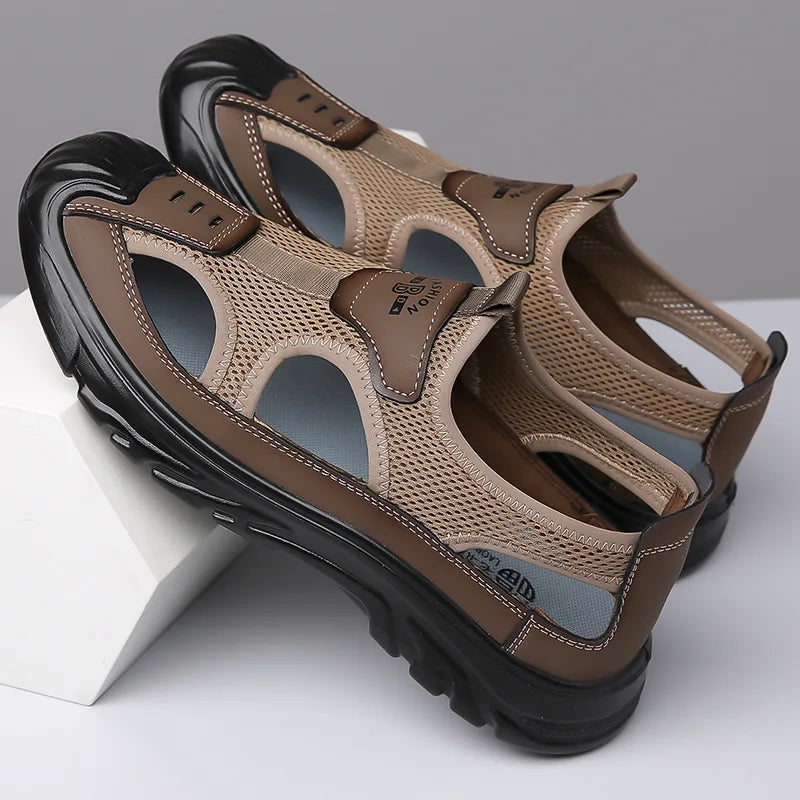 Breathable & Stylish Mesh Sandals for Men - Leon-Dark brown-6.5-Nora Luxe