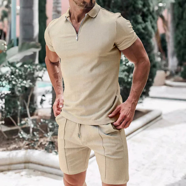 Breathable & Stylish Summer Set with Polo Shirt & Shorts for Men – Nilo-Beige-S-Nora Luxe