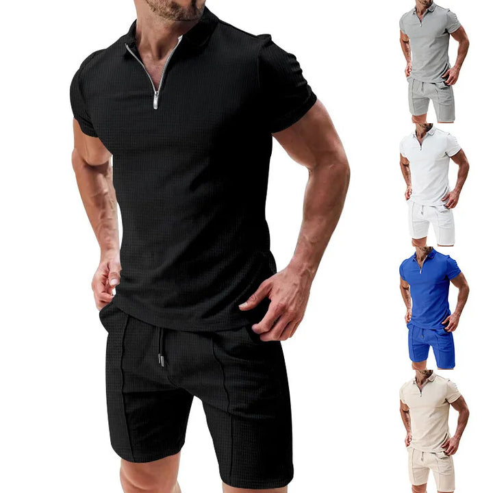 Breathable & Stylish Summer Set with Polo Shirt & Shorts for Men – Nilo-Black-S-Nora Luxe